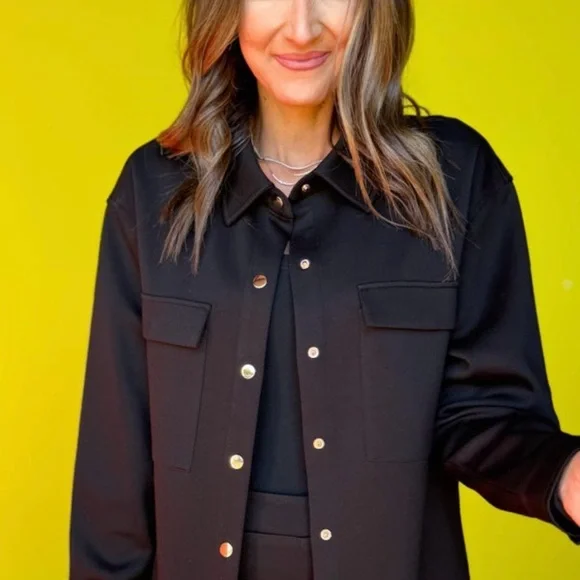 SSYS  Women's Black Button-Front Shirt Jacket - Picture 5 of 5